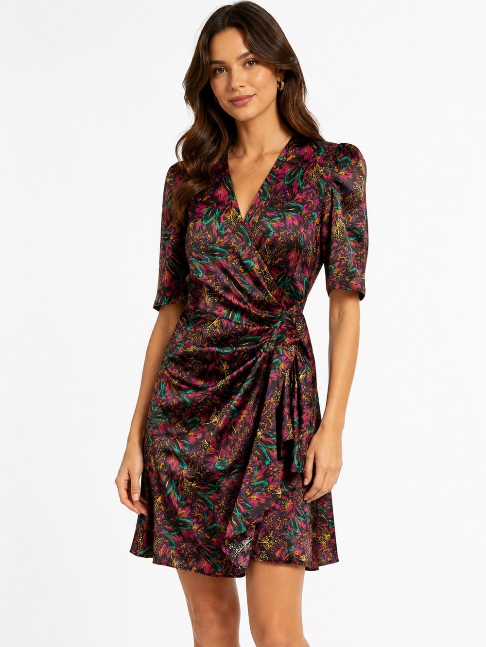 The Kooples Silk Feather Print Wrap Dress NWT Size 1 Small $475